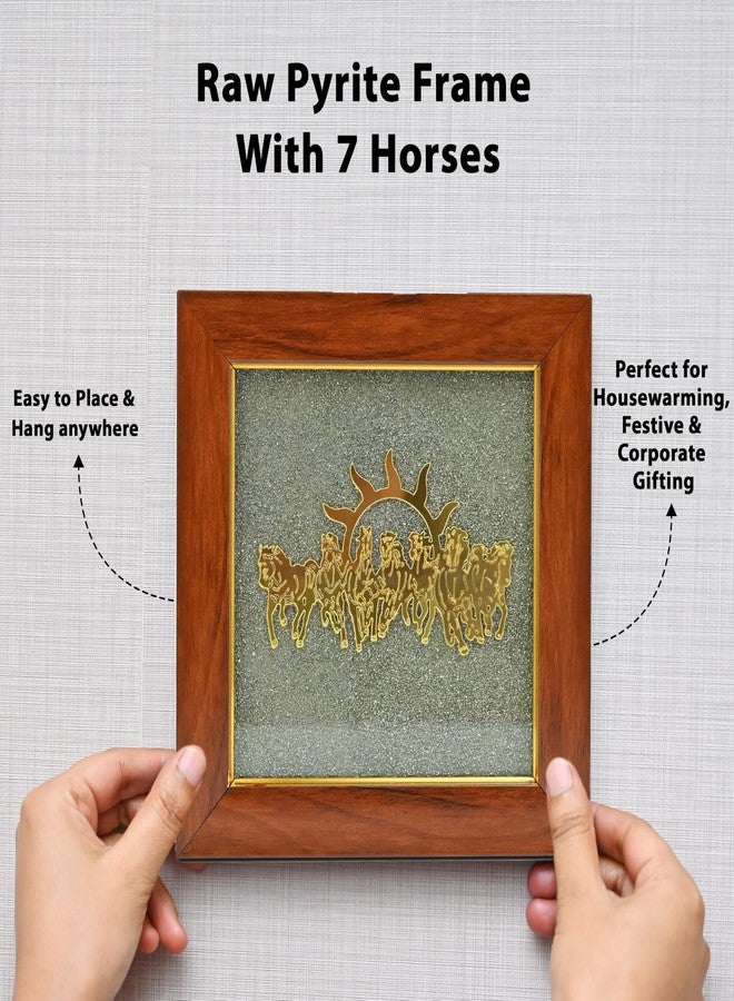 HindCraft Seven Horses Pyrite Frame - Vastu Wall & Table Decor | Raw Pyrite Stone with 7 Horse Design | Home Office Showpiece | Diwali & Housewarming Gift | 7x7 Inch - Image 4
